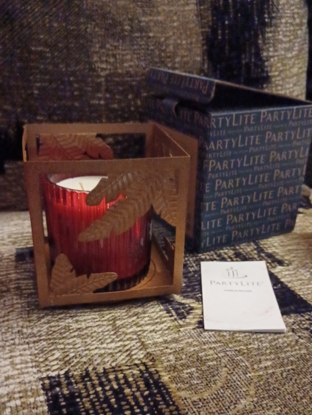 2/$50 New PartyLite Red Jar Double Wick Candle In A Golden Square Holder
